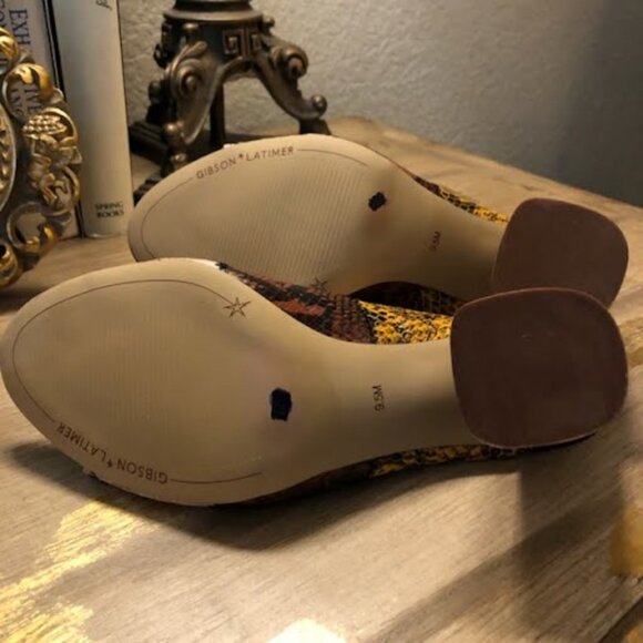 New GIBSON & LATIMER Mya Multi-color Snake Patchwork Open-toe Heeled Mules 9.5 - Picture 6 of 7